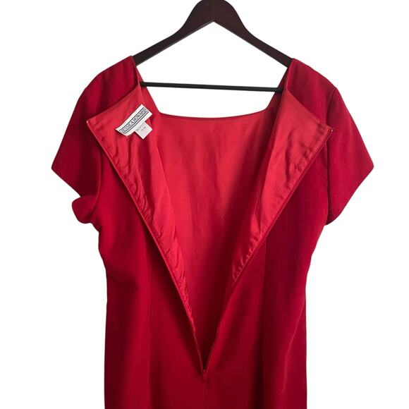 Vintage Jessica Howard Women Velvet Dress 14 Red Square Neck Classic Glam Party - Picture 3 of 14